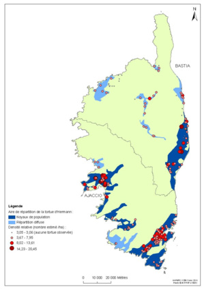 Les sites naturels de répartition des tortues d'Hermann.