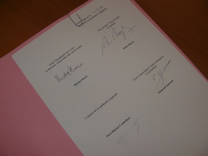 Les signataires de la convention Paul-Michel CASTELLANI, Edmond SIMEONI, Michel BARAT et Alain ROYER.