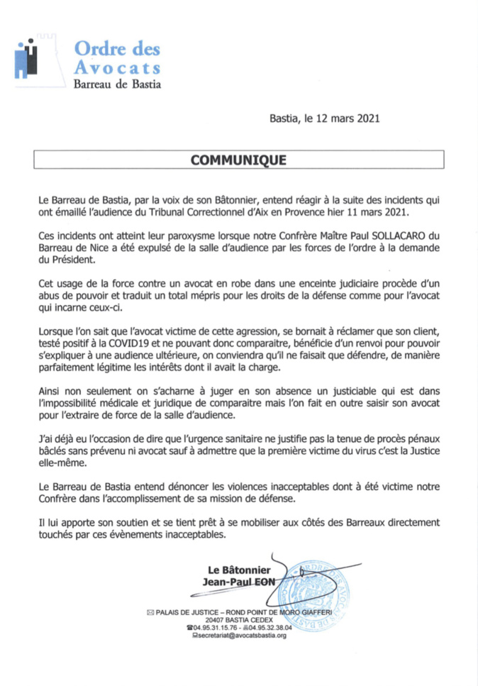 L’expulsion de Me Paul Sollacaro d’une audience à Aix-en-Provence suscite de vives réactions en Corse L’expulsion de Me Paul Sollacaro d’une audience à Aix-en-Provence suscite de vives réactions en Corse