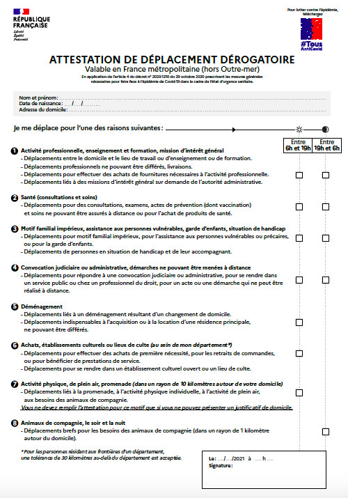 Troisième confinement : voici les attestations à télécharger pour vous déplacer 