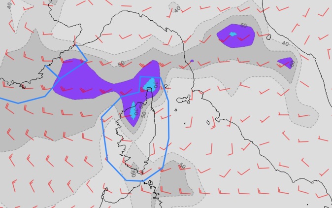 Coup de vent attendu sur la Corse de lundi soir à mercredi.