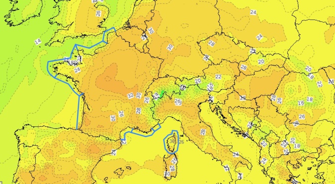 Températures maximales prévues mercredi 16 juin Températures maximales prévues mercredi 16 juin