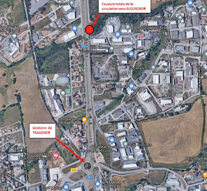 Biguglia : travaux de nuit sur la route territoriale 11 coupée sur 2 voies Biguglia : travaux de nuit sur la route territoriale 11 coupée sur 2 voies