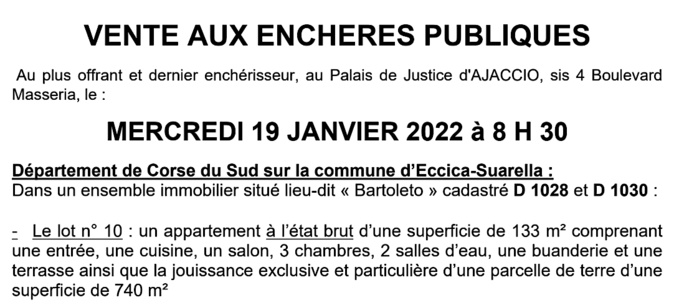 Eccica-Suarella : vente aux enchères publiques Eccica-Suarella : vente aux enchères publiques