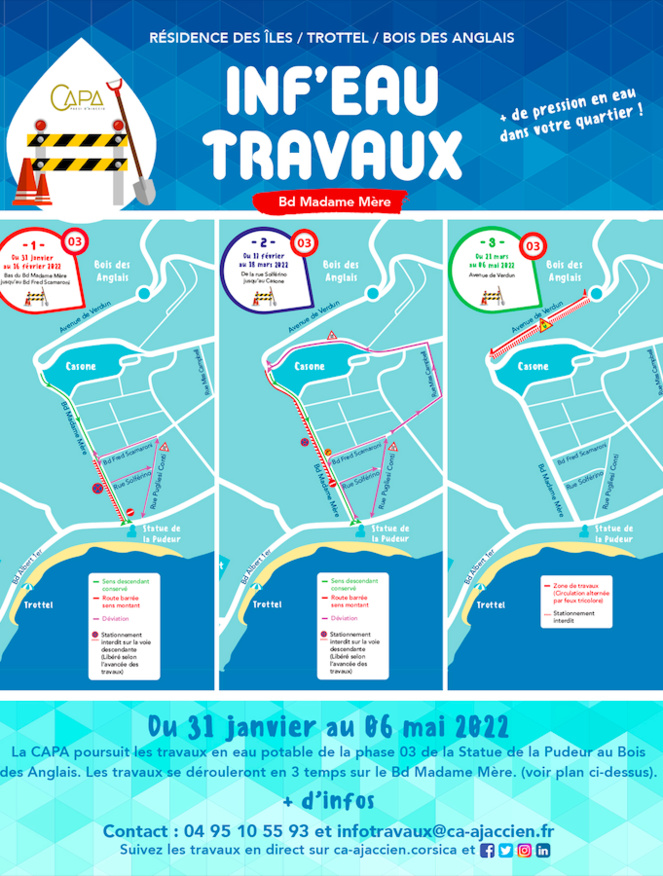 Ajaccio : les travaux en eau potable se poursuivent sur le bd Madame Mère 