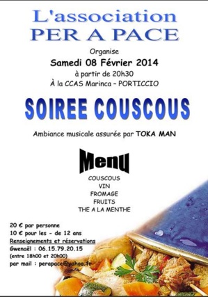 Repas solidaire le 8 février avec l'association Per a Pace Repas solidaire le 8 février avec l'association Per a Pace