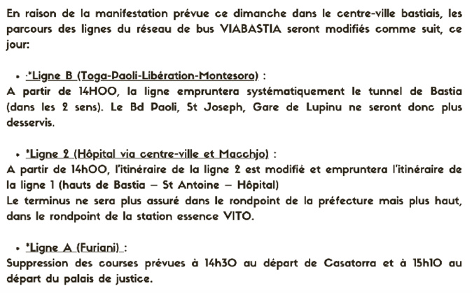 Manifestation à Bastia : restrictions de circulation prévues pour ce 13 mars