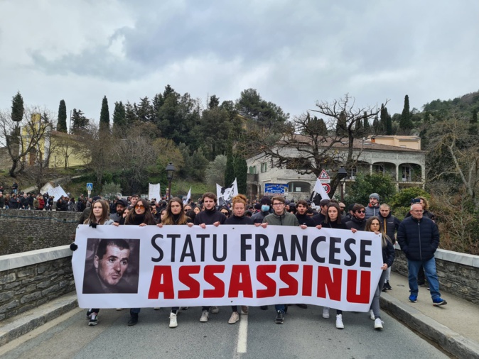 Durant les deux manifestations à Corte et à Bastia, le 6 et le 13 mars, les syndicats étudiants ont pris la tête du cortège. Crédits Photo : Pierre-Manuel Pescetti