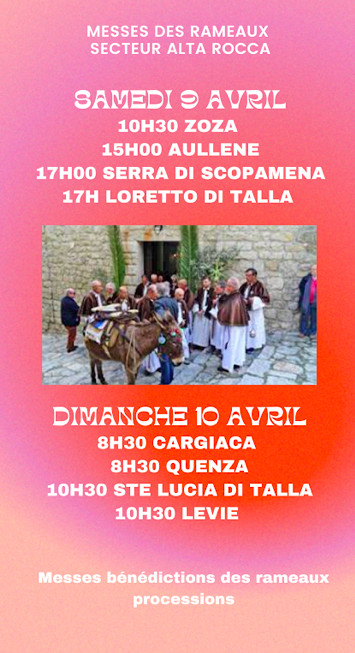 Le programme des messes des rameaux en Alta Rocca