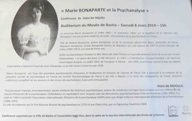 Musée de Bastia : Marie Bonaparte et la Psychanalyse par Alain de Mijolla