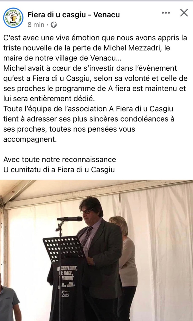 Décès de Michel Mezzadri, le maire de Venaco Décès de Michel Mezzadri, le maire de Venaco
