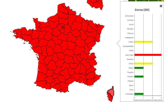 La carte des allergies de www.pollens.fr La carte des allergies de www.pollens.fr