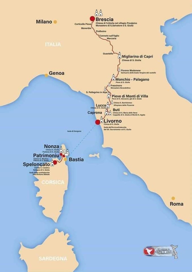 Le trajet du chemin de Santa Giulia Le trajet du chemin de Santa Giulia