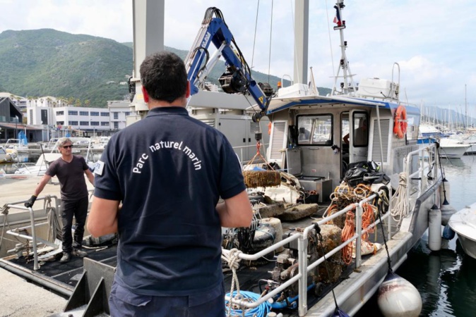 Depuis le 1er juin, les équipes du parc naturel marin ont déjà remonter sept tonnes de déchets et de corps morts. Crédits Photo : Parc naturel marin du Cap Corse et de l'Agriate