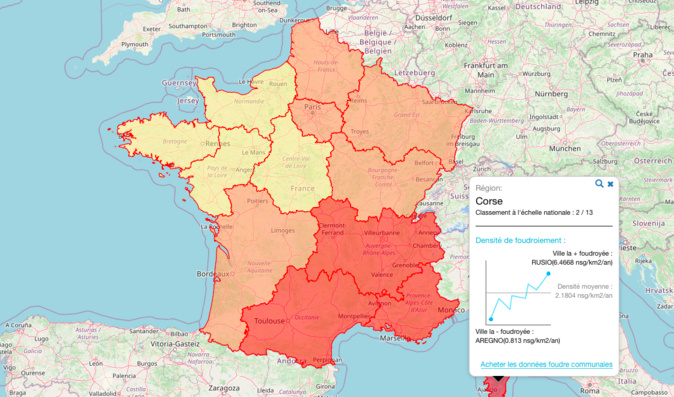 Cliquez sur la photo pour devouvir la densité de foudroiement dans votre commune Cliquez sur la photo pour devouvir la densité de foudroiement dans votre commune
