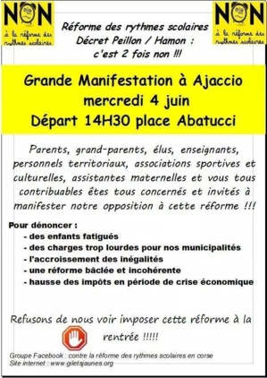 Ajaccio : Les parents appellent à manifester contre la réforme des rythmes scolaires