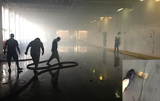 A bord du Jean-Nicoli : Atmosphère enfumée et projectiles. (Photos DR) A bord du Jean-Nicoli : Atmosphère enfumée et projectiles. (Photos DR)