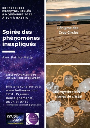 Phénomènes inexpliqués : deux conférences avec Patrice Marty ce mardi à Bastia Phénomènes inexpliqués : deux conférences avec Patrice Marty ce mardi à Bastia