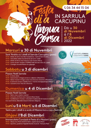 "A Festa di a lingua Corsa" in Sarrula Carcupinu : un programme étoffé jusqu'au 8 décembre