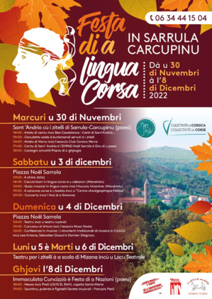 "A Festa di a lingua Corsa" in Sarrula Carcupinu : un programme étoffé jusqu'au 8 décembre "A Festa di a lingua Corsa" in Sarrula Carcupinu : un programme étoffé jusqu'au 8 décembre