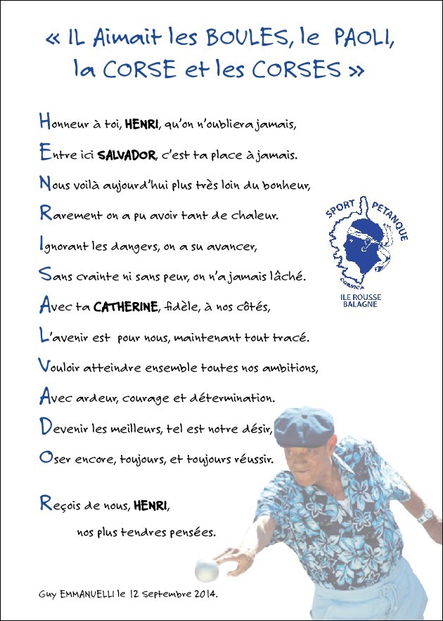 Un poème en hommage à Henri Salvador au "Paoli" de pétanque de L'Ile-Rousse