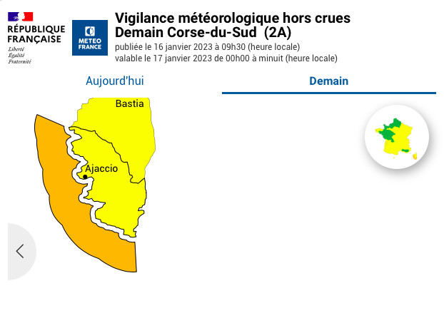 Capture d'écran site vigilance Météo France Capture d'écran site vigilance Météo France