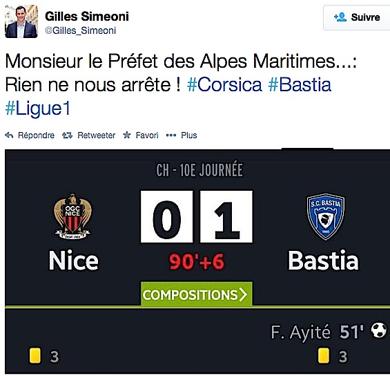 Gilles Simeoni : Nice-Bastia en deux tweets