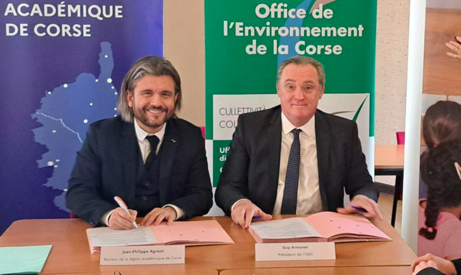Le Recteur de la région académique de Corse, Jean-Philippe Agresti et le Président de l'Office de l'Environnement de la Corse (OEC) Guy Armanet.