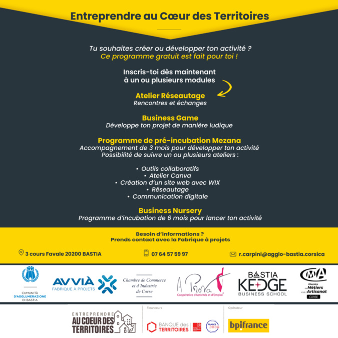 "Entreprendre au cœur des territoires" : le projet de la CAB et de ses partenaires, retenu par BPIfrance "Entreprendre au cœur des territoires" : le projet de la CAB et de ses partenaires, retenu par BPIfrance