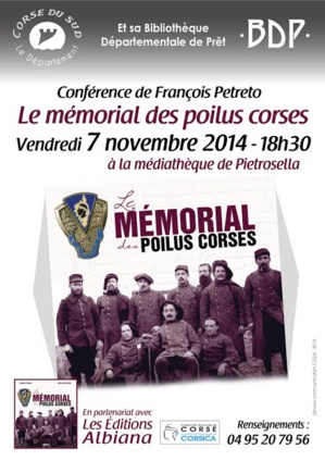 "Le mémorial des Poilus corses" : Conférence à la médiathèque de Pietrosella "Le mémorial des Poilus corses" : Conférence à la médiathèque de Pietrosella