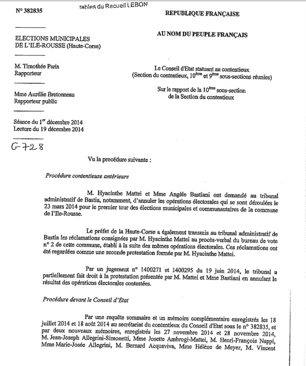 Municipales de L'Ile-Rousse : Le Conseil d'Etat a rejeté le recours du maire