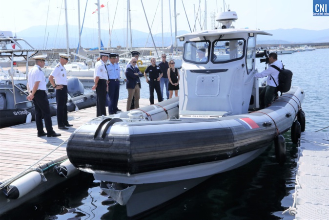 La brigade nautique d'Ajaccio a présenté sa nouvelle embarcation ce vendredi matin sur la base navale d'Aspretto (Photo : Michel Luccioni)