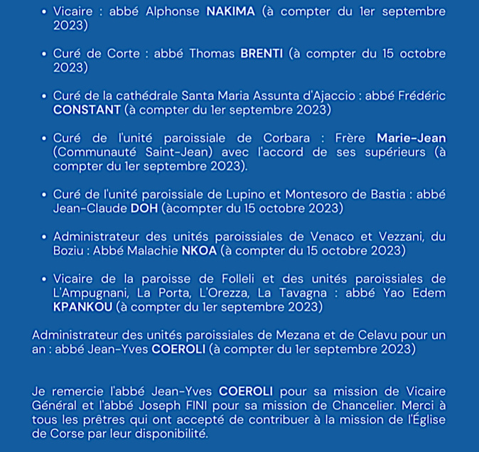 Église : l'abbé Frédéric Constant devient le nouveau vicaire général de Corse Église : l'abbé Frédéric Constant devient le nouveau vicaire général de Corse