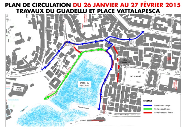 Bastia : Travaux du Guadellu et de la place Vattalapesca, un plan de circulation mis en place