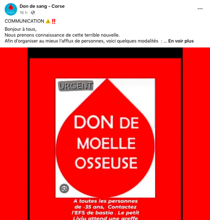 Haute-Corse : un appel aux dons de moelle osseuse pour Liviu, un bébé de 3 mois atteint de leucémie Haute-Corse : un appel aux dons de moelle osseuse pour Liviu, un bébé de 3 mois atteint de leucémie