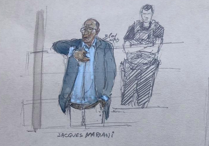 Croquis d'audience de Jacques Mariani, au palais de justice de Paris, le 11 septembre 2023 AFP Croquis d'audience de Jacques Mariani, au palais de justice de Paris, le 11 septembre 2023 AFP