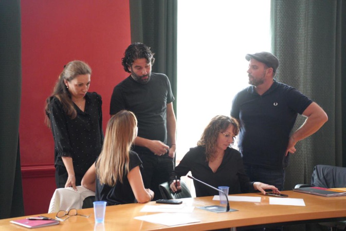 Les représentants de l'Intersyndicale CGT-FO-CFDT après la réunion avec les élus de l'Assemblée de Corse (crédit photo : Paule Santoni).