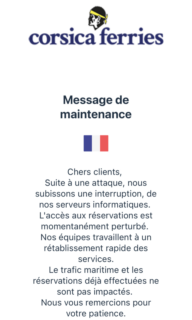 Le site internet de la Corsica Ferries victime d'une cyberattaque, les réservations perturbées Le site internet de la Corsica Ferries victime d'une cyberattaque, les réservations perturbées