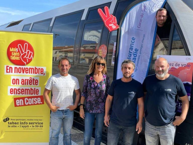 Sacha Contesto, Sylvie Boehler et les conducteurs des Chemins de fer de Corse organisent deux journées de prévention dans les trains.