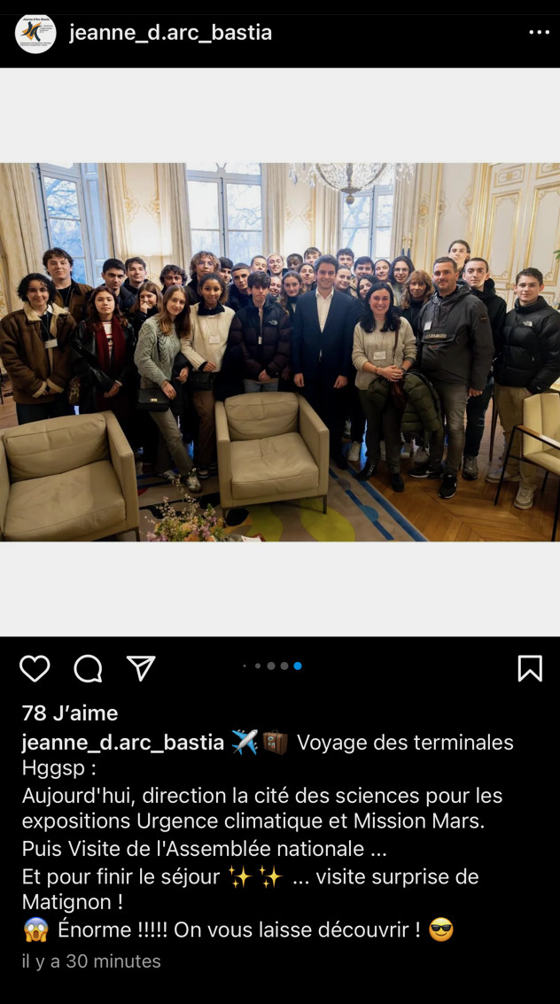 Bastia : Des lycéens de Jeanne-d'Arc reçus à Matignon par le Premier ministre 