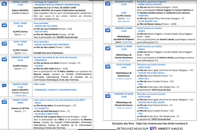 "Au cinéma pour les droits humains" : Le festival d'Amnesty International s'invite en Corse "Au cinéma pour les droits humains" : Le festival d'Amnesty International s'invite en Corse