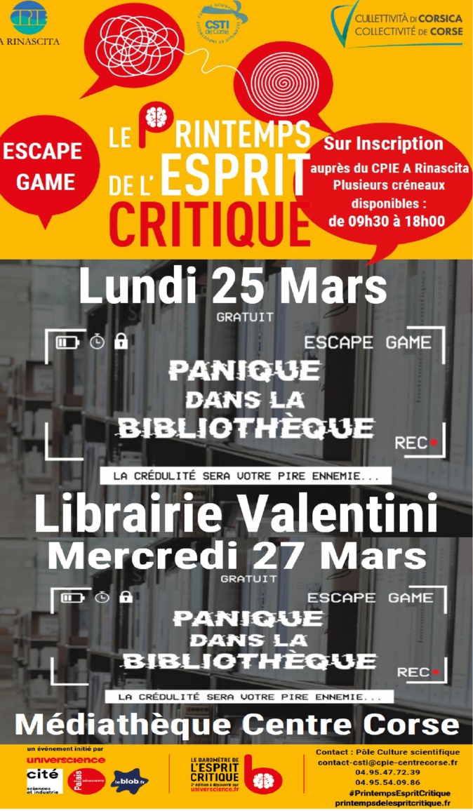 « Printemps de l’esprit critique » : deux journées d’animation lundi 25 et mercredi 27 à Corte « Printemps de l’esprit critique » : deux journées d’animation lundi 25 et mercredi 27 à Corte