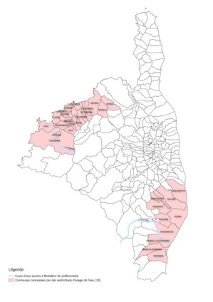 Restrictions de l'usage de l'eau pour 39 communes de Balagne et du Sud de la Plaine Orientale Restrictions de l'usage de l'eau pour 39 communes de Balagne et du Sud de la Plaine Orientale