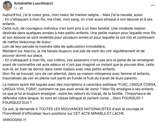 Olmeto : "Pourquoi eux ?" La mère de la victime en colère après l’attentat contre sa famille Olmeto : "Pourquoi eux ?" La mère de la victime en colère après l’attentat contre sa famille