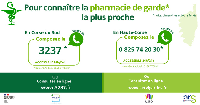 Pour joindre les pharmacies de garde du lundi 21 avril 2025 en Corse Pour joindre les pharmacies de garde du lundi 21 avril 2025 en Corse