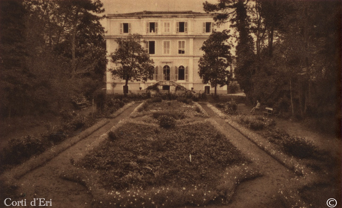 Dans les années 1930 le château fut transformé en hôtel. Le "Parc Hôtel". Document Corti d'Eri. Dans les années 1930 le château fut transformé en hôtel. Le "Parc Hôtel". Document Corti d'Eri.