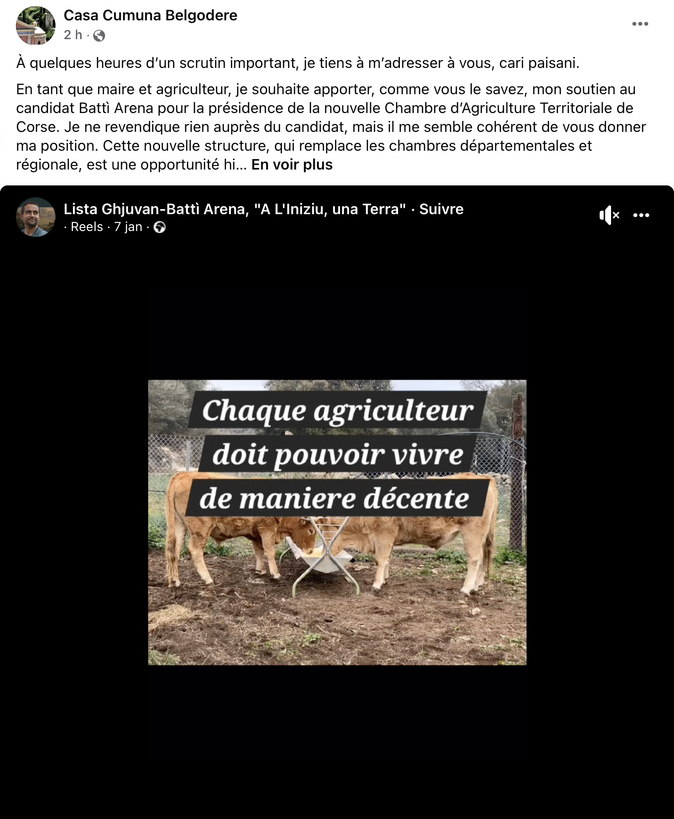 Élections à la chambre d'agriculture : Lionel Mortini soutient Batti Arena et fustige le bilan de Joseph Colombani Élections à la chambre d'agriculture : Lionel Mortini soutient Batti Arena et fustige le bilan de Joseph Colombani