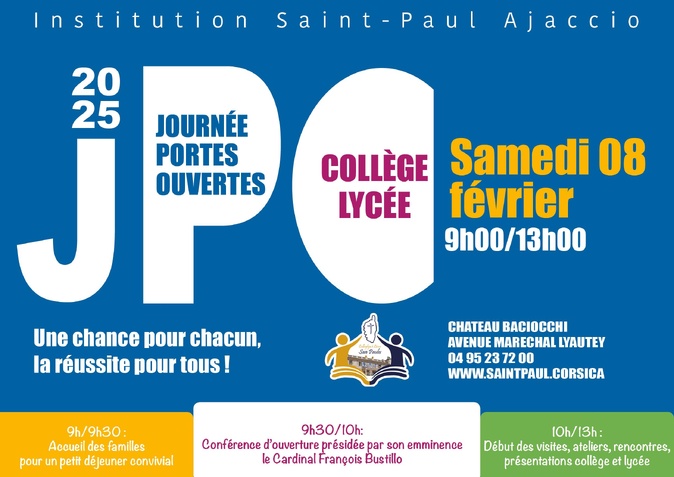 Ajaccio : Le lycée Saint-Paul organise une matinée portes ouvertes le 8 février Ajaccio : Le lycée Saint-Paul organise une matinée portes ouvertes le 8 février
