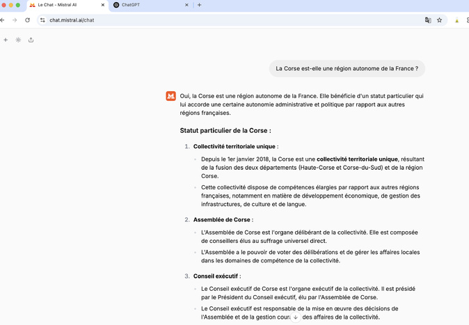 ChatGPT vs Le Chat : quelle IA connaît le mieux la Corse ? ChatGPT vs Le Chat : quelle IA connaît le mieux la Corse ?
