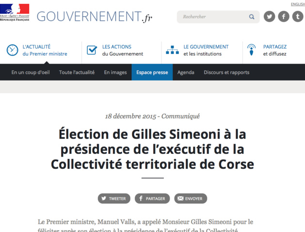 CTC : Manuel Valls a appelé Gilles Simeoni. Ils ont convenu de poursuivre un dialogue serein, constructif et apaisé.